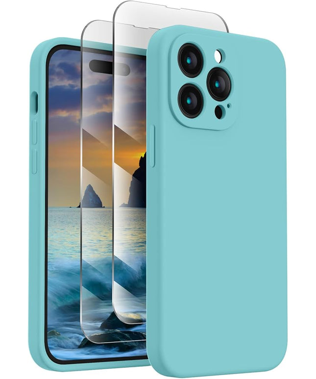 FireNova Designed for iPhone 14 Pro Max Case, Silicone Upgraded [Camera Protection] Case with [2 Screen Protectors], Soft Anti-Scratch Microfiber Lining Inside, 6.7 inch, Sea Blue