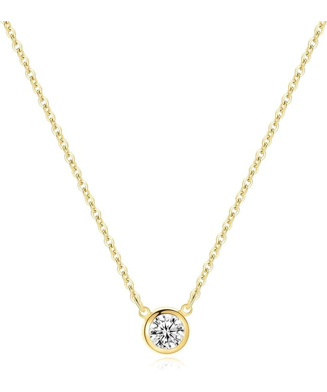 Tewiky Dainty 14k Gold Plated/Silver Cubic Zirconia Necklaces for Women, Simple CZ Jewelry Necklaces Trendy Gifts