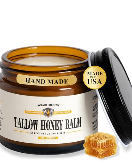 Organic Beef Tallow for Skin - 2OZ (Unscented, Concentrated) — Grass Fed Beef Tallow for face + Body — US-Made Tallow and Honey Balm Moisturizer for Dry & Sensitive Skin, Eczema, Rosacea(No Additives)