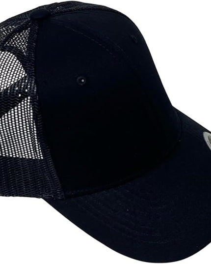 Classic Solid Black Mesh Trucker Hat - Adjustable Snapback Cap for Men & Women - Casual & Sporty Style
