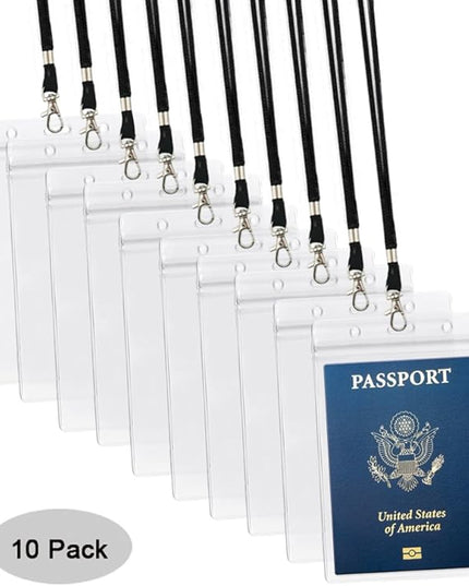 4x6Inch Extra Large Passport Holders ID Badge PVC Card Holder with Lanyards Fill for Passports by ALMHPVC (10Pack Black Lanyards)