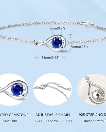 FANCIME Love Bracelet 925 Sterling Silver Infinity Birthstone Bracelets for Women Fine Jewelry Birthday Christmas Gifts for Her Mom Wife, Chain Length 6.7"+1.2" Extend