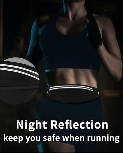 Running Belt Fanny Pack, Running Waist Pack for Women & Men USA Patented Hands-Free Reflective Runner Pouch Belt Fitness Workout Bag No-Bounce Adjustable Sport Travel Fanny Pack Cell (Black)