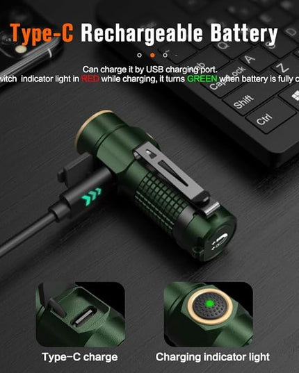 NICRON C1 EDC Flashlight Rechargeable, 1200 High Lumens Type C Charging Pocket Light with Tail Magnet - Small and Powerful Flashlight Dual-Way Clip Portable IPX8 Waterproof for Camping and Daily Use