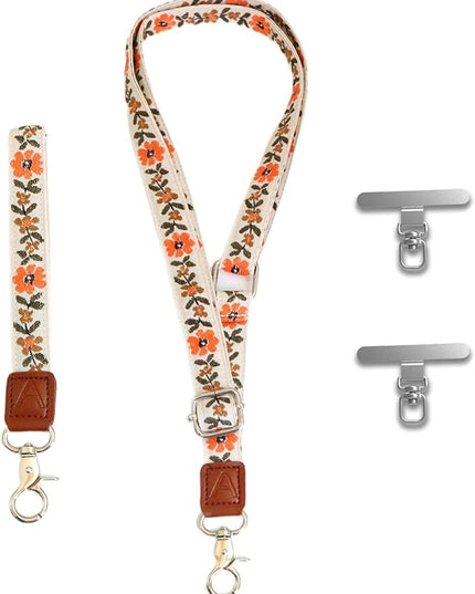 LEMEDE Wrist Keychain and Adjustable Phone Lanyard, Silver Hook Phone Crossbody Strap with 360° Rotating Phone Pads