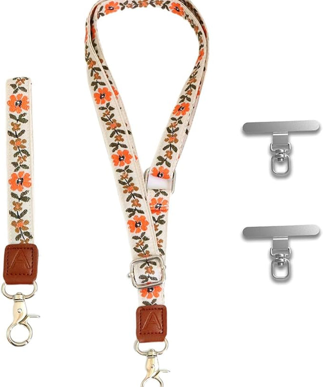 LEMEDE Wrist Keychain and Adjustable Phone Lanyard, Silver Hook Phone Crossbody Strap with 360° Rotating Phone Pads