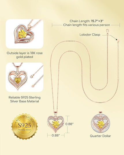 S925 Sterling Silver Necklace for Women, Wife Jewelry Rose Gold, Mom Birthday Valentines Mothers Day Gifts, Girlfriend Necklaces, Daughter Heart Jewel, Anniversary for Her