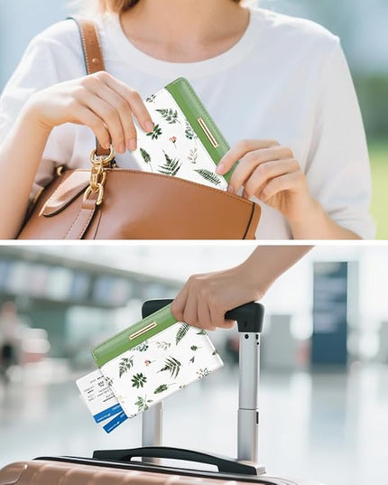 Passport Holder Cover Travel RFID Blocking Passport Cover Rose Gold Cute Flowers Passport Wallet with Elastic Band for Women