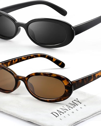 DANAMY Sunglasses Womens Retro Oval Sunglasses for Women Men Fashion Small Oval Sun Glasses 90s Vintage Driving Shades