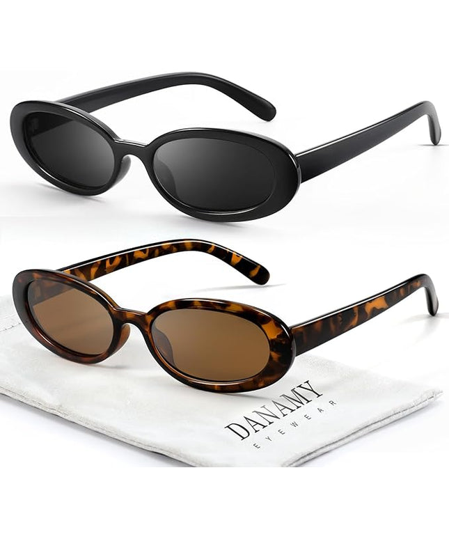 DANAMY Sunglasses Womens Retro Oval Sunglasses for Women Men Fashion Small Oval Sun Glasses 90s Vintage Driving Shades