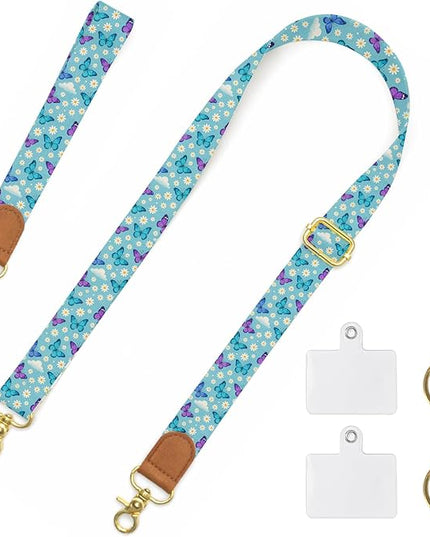 Phone Lanyard Wrist & Crossbody Strap, Adjustable Floral Butterfly Cell Phone Lanyard for Phones, Car Keys, Keychain and ID Card – Universal Hands-Free Set