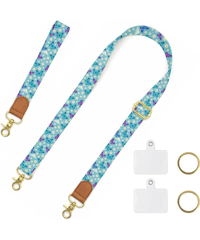 Phone Lanyard Wrist & Crossbody Strap, Adjustable Floral Butterfly Cell Phone Lanyard for Phones, Car Keys, Keychain and ID Card – Universal Hands-Free Set