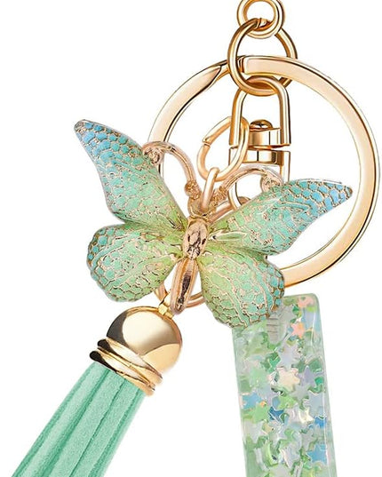 Fashion Alphabet Initial Letter Keychain Tassel Butterfly Pendant Key Ring for Purse Handbags Women Girl