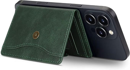 Ultra-Thin Magnetic Wallet Card Holder for iPhone and All MagSafe Protective Cases,Premium PU leather, powerful magnetic closure, stand function, 6 card slots (Green)