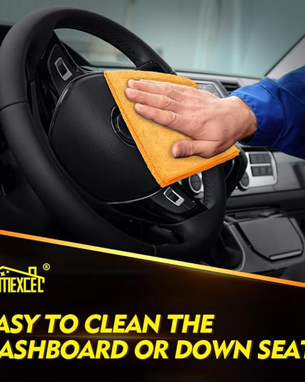 HOMEXCEL Yellow Microfiber Cleaning Cloths 12 Pack, 12.5 x 12.5 inch Microfiber Towel for Cars, Ultra Absorbent Car Washing Cloth, Lint Free Streak Free Cleaning Rags for Car, Kitchen, and Window