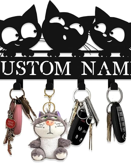 Hppybiry Personalized Metal Key Rack Hooks, Key Holder Wall Mounted Key Hooks, Cat Theme Wall Decoration Hooks, Key Hanger Organizer for Living Room, Entryway, Bathroom, Office Decor