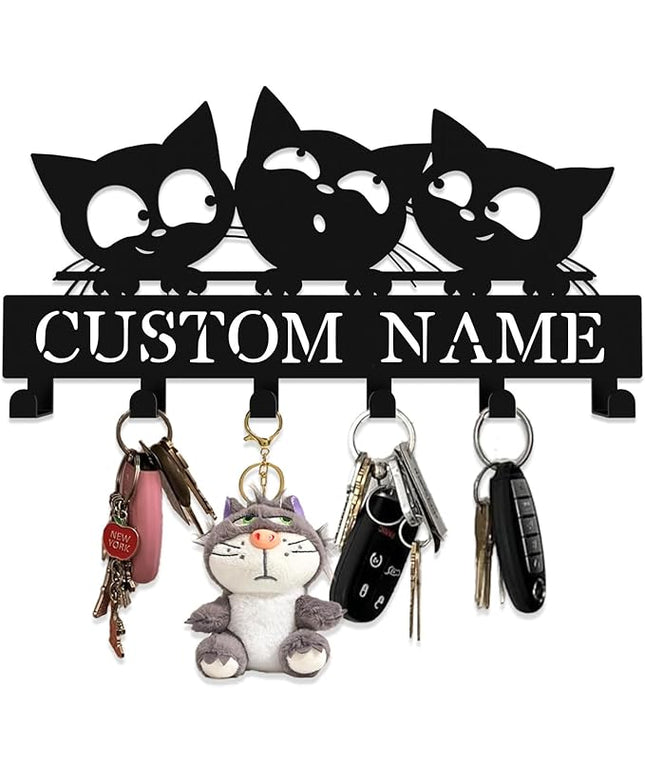 Hppybiry Personalized Metal Key Rack Hooks, Key Holder Wall Mounted Key Hooks, Cat Theme Wall Decoration Hooks, Key Hanger Organizer for Living Room, Entryway, Bathroom, Office Decor
