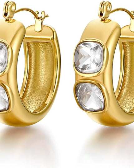 18K Gold Plated Chunky Hoop Earrings for Women Fashion Thick Gold Hoops Set Jewelry for Birthday Christmas Gifts
