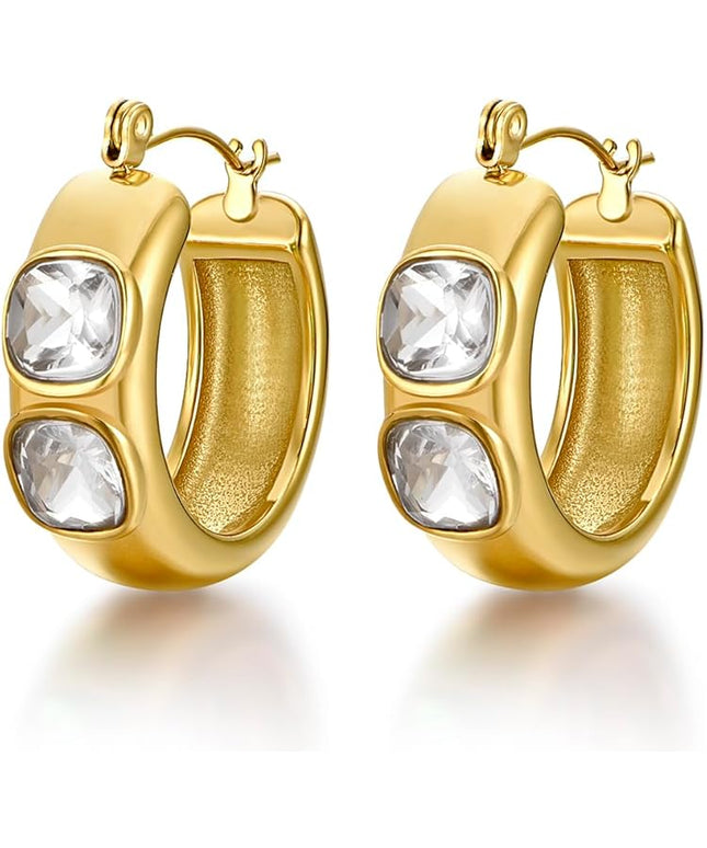 18K Gold Plated Chunky Hoop Earrings for Women Fashion Thick Gold Hoops Set Jewelry for Birthday Christmas Gifts