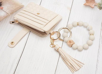 COOLANS Silicone Bracelet Wristlet Wallet Credit Card Holder RFID,ID Window,Key Ring Tassel,Slim Wallet Women Keychain Purse