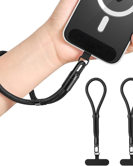 MoKo 2 Pack Phone Wrist Strap Anti-theft, Adjustable Hand Wrist Phone Lanyard with 360° Rotating Hook and Tether Tabs, Cellphone Wristlet Strap for iPhone, Most Smartphones, Black+Black