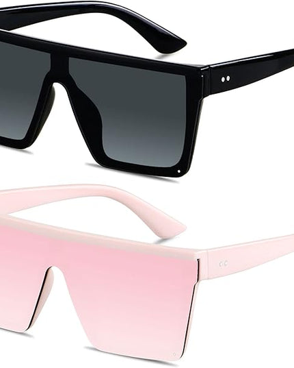 LYZOIT Square Oversized Sunglasses for Women Men Big Flat Top Fashion Shield Large UV Protection Rimless Shades