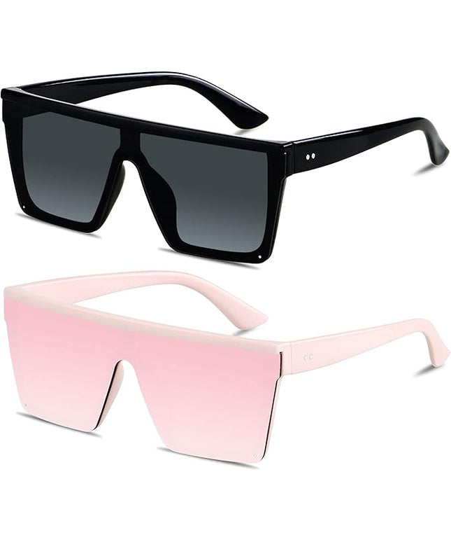 LYZOIT Square Oversized Sunglasses for Women Men Big Flat Top Fashion Shield Large UV Protection Rimless Shades
