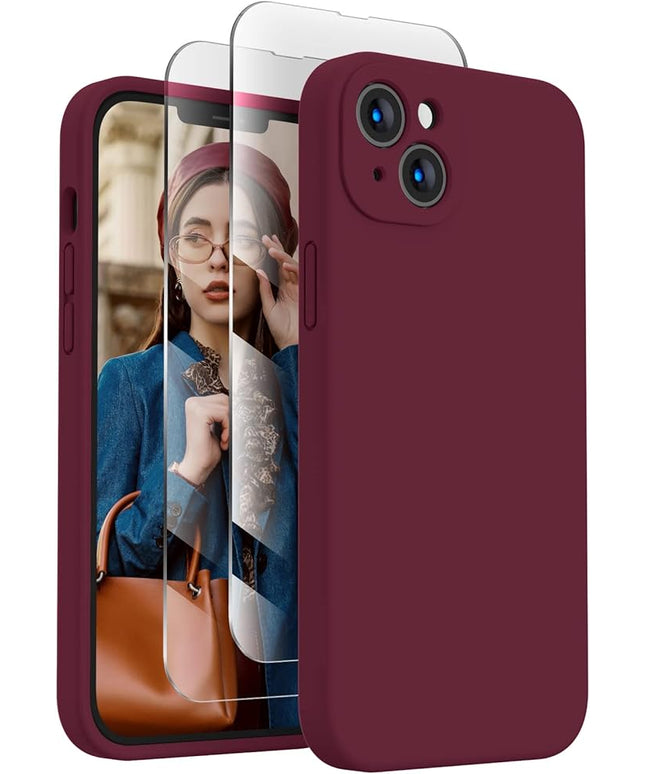 FireNova Designed for iPhone 13 Case, Silicone Upgraded [Camera Protection] Phone Case with [2 Screen Protectors], Soft Anti-Scratch Microfiber Lining Inside, 6.1 inch, Plum