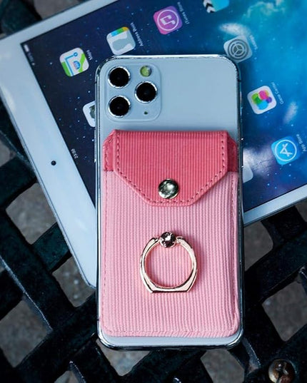 Card Holder & Ring Stand for Smartphones, Stick-on Wallet for iPhone & Android, Adhesive Credit Card Sleeve