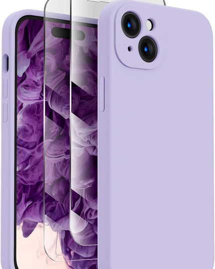 FireNova Designed for iPhone 15 Case, Silicone Upgraded [Camera Protection] Phone Case with [2 Screen Protectors], Soft Anti-Scratch Microfiber Lining Inside, 6.1 inch, Clove Purple