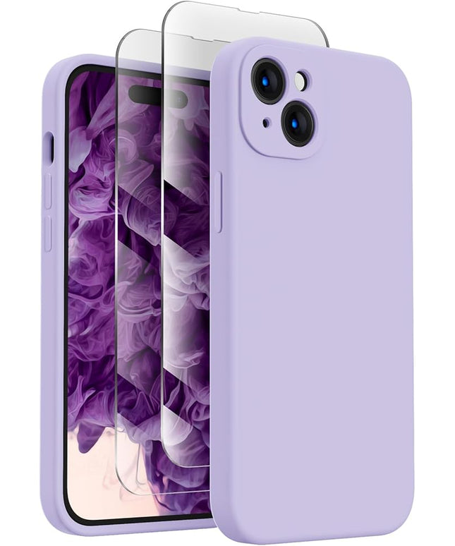 FireNova Designed for iPhone 15 Case, Silicone Upgraded [Camera Protection] Phone Case with [2 Screen Protectors], Soft Anti-Scratch Microfiber Lining Inside, 6.1 inch, Clove Purple