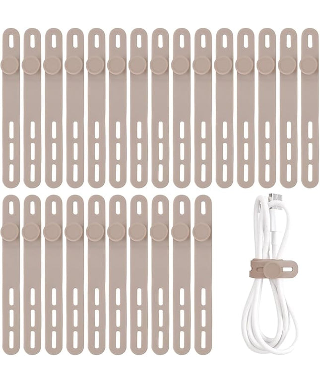Oligei 25 Pcs Silicone Cable Ties, Cable Ties Reusable, High Elasticity Cord Wraps for Electrical Cords, Cord Organizer for Earphone, Phone Charger(Khaki)