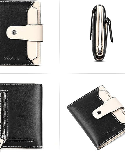 BOSTANTEN Women Leather Wallet RFID Blocking Small Bifold Zipper Pocket Wallet Card Case Purse with ID Window