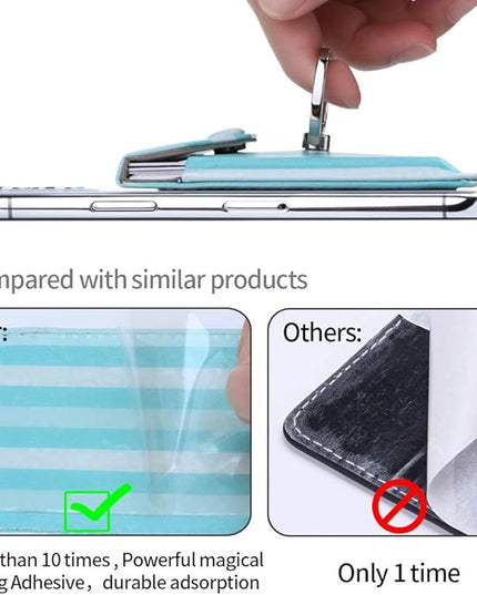 Cell Phone Card Holder RFID Ring Stand Stick on Wallet Card Holder for Back of Phone for iPhone Android and All Smartphones Green Striped