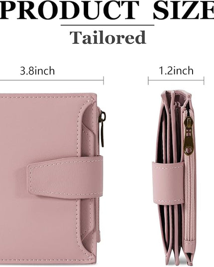 Airkit Small Wallet Women RFID Blocking Soft Leather Bifold Compact Card Holder Wallet for Women with Zipper Coin Pocket 4 ID Window