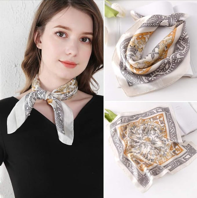 ANDANTINO 100% Real Mulberry Silk Scarf -21'' x 21''- Lightweight Neckerchief –Women Men Small Square Digital Printed Scarves
