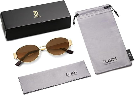 SOJOS Retro Oval Sunglasses for Women Trendy Classic Shades UV400 Protection SJ1256
