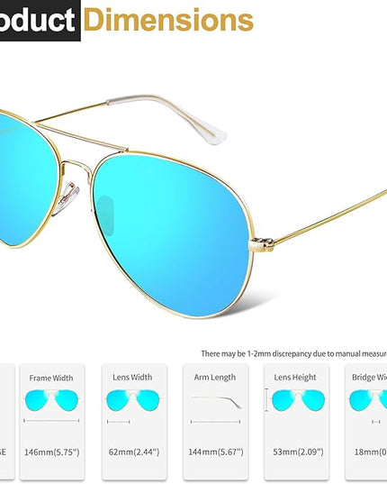 Joopin Polarized Metal Aviation Sunglasses Men, Classic Military Sun Glasses Women, Rectangle Shades UV400 Protection Costume