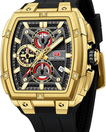 MF MINI FOCUS Men's Watch Analog Fashion Wrist Watch, Skeleton Tonneau Watch for Men with Chronograph,Ideal for Sports Enthusiasts and Daily Wear