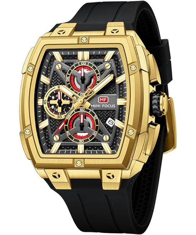 MF MINI FOCUS Men's Watch Analog Fashion Wrist Watch, Skeleton Tonneau Watch for Men with Chronograph,Ideal for Sports Enthusiasts and Daily Wear