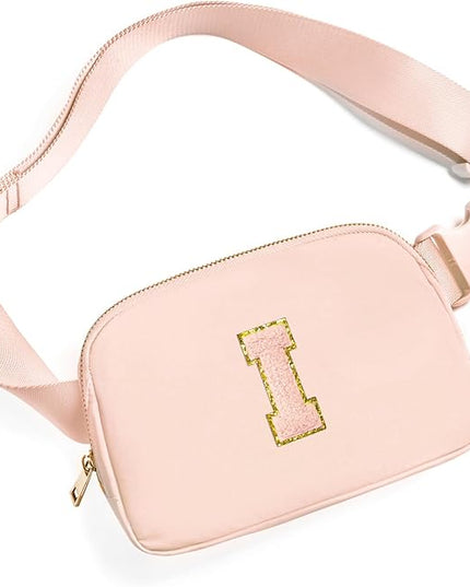 Gitus Gifts for 8 9 10 11 12 Year Old Girls Belt Bag Fanny Pack Crossbody Bags with Initial Letter Patch Cute Stuff Birthday Gifts for Teen Girls Women Personalized Trend Stuff (Coral Pink-I)
