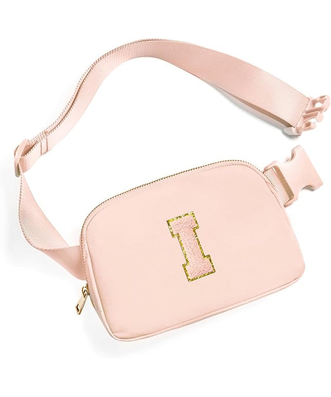 Gitus Gifts for 8 9 10 11 12 Year Old Girls Belt Bag Fanny Pack Crossbody Bags with Initial Letter Patch Cute Stuff Birthday Gifts for Teen Girls Women Personalized Trend Stuff (Coral Pink-I)