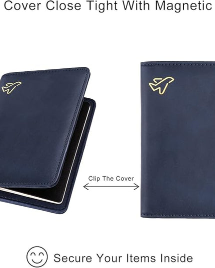 WALNEW Passport Holder for Travel, RFID Passport Cover Wallet for Women Men, PU Leather Passport Book Card Holder Case with Pen, Travelling Essentials for Flying