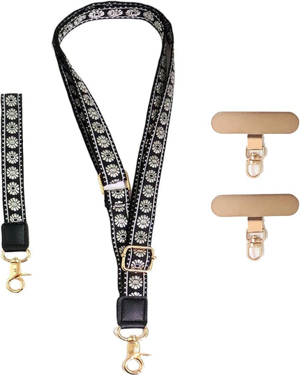 LEMEDE Phone Charm Lanyard, Gold Buckle Adjustable Crossbody and Wrist Strap with 2pcs 360-Degree Rotatable Phone Pad