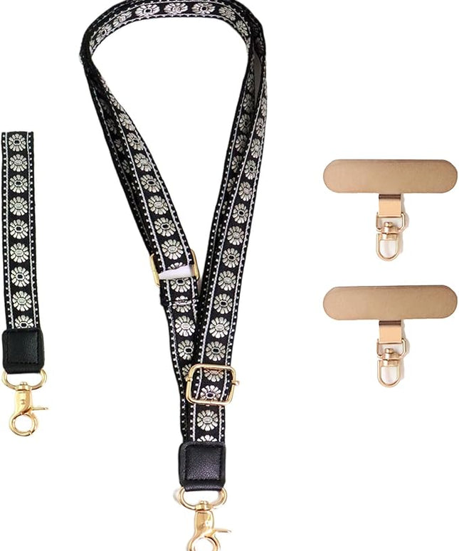LEMEDE Phone Charm Lanyard, Gold Buckle Adjustable Crossbody and Wrist Strap with 2pcs 360-Degree Rotatable Phone Pad