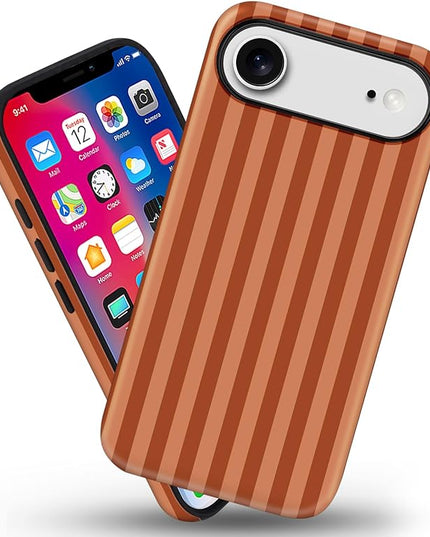 Magnetic for iPhone 17 Air Case Cute Stripes Phone Case, Shockproof Slim TPU and Hard PC Protective Phone Cover Compatible with MagSafe Designed for Women Girls, Deep Brown
