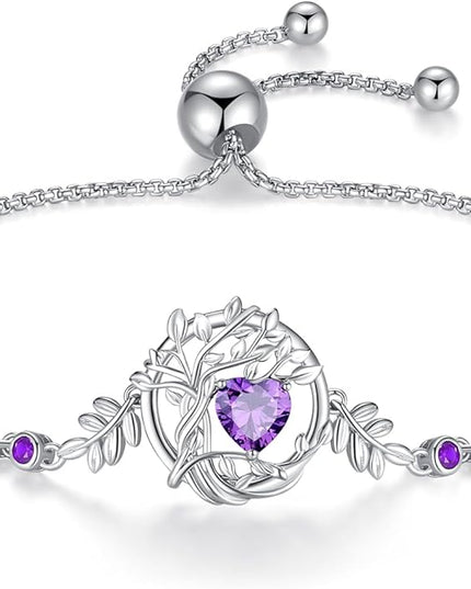 FANCIME Tree of life Birthstone Bracelet for Women Sterling Silver Tree Jewelry Birthstone Charm Bracelet Gemstone Anniversary Birthday Christmas Gifts for Wife Mom Her