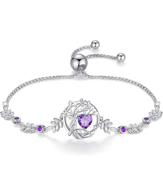 FANCIME Tree of life Birthstone Bracelet for Women Sterling Silver Tree Jewelry Birthstone Charm Bracelet Gemstone Anniversary Birthday Christmas Gifts for Wife Mom Her