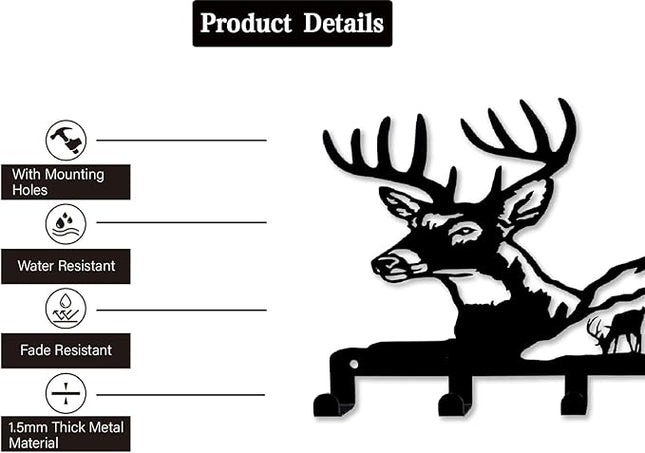 Sanshaoye Key Holder for Wall Decorative, Metal Key Holder, Key Organizer for Wall Mount, Hanging Key Rack with 7 Hooks, Key Hooks for Hallway Entryway Office Kitchen Farmhouse (Deer)
