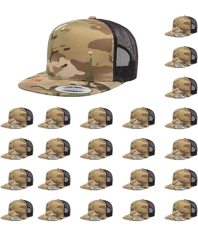 Yupoong 5-Panel YP Classic Trucker Cap | High Profile Flat Visor Snapback | OSFM | Bulk Packs Available